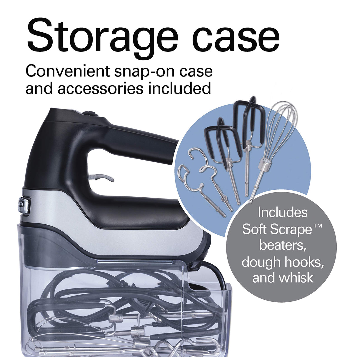 Hamilton Beach Professional 7-Speed Digital Electric Hand Mixer with High-Performance DC Motor, Slow Start, Snap-On Storage Case, SoftScrape Beaters, Whisk, Dough Hooks, Matte Black (62655) Hamilton Beach Professional