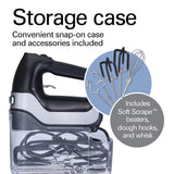 Hamilton Beach Professional 7-Speed Digital Electric Hand Mixer with High-Performance DC Motor, Slow Start, Snap-On Storage Case, SoftScrape Beaters, Whisk, Dough Hooks, Matte Black (62655) Hamilton Beach Professional