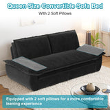 Lyngins 73.2 Inch Queen Size Sleeper Sofa Bed, 3 in 1 Convertible Pull Out Couch Velvet Loveseat Sofa Couch Bed with Pillow for Apartment, Bedroom, Living Room, Black Lyngins