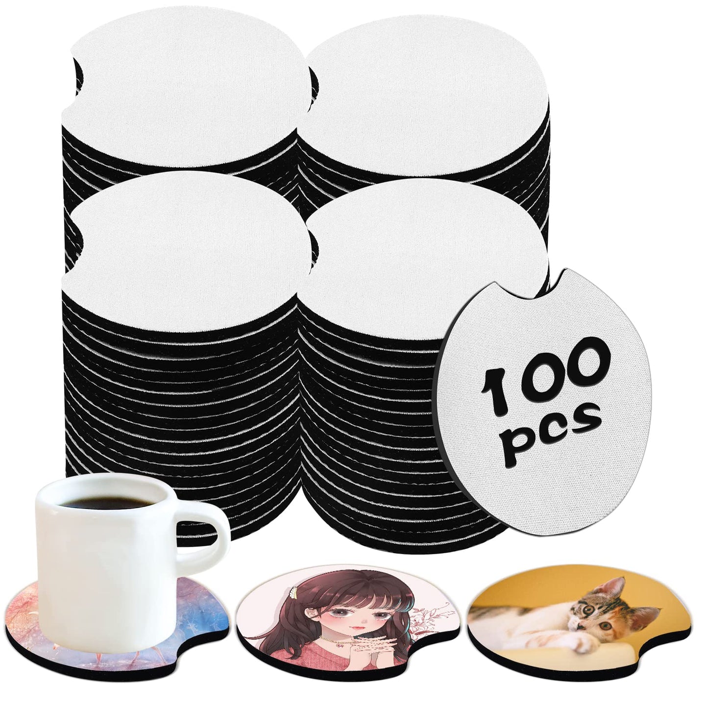 100 PCS Sublimation Blank Car Coasters, 2.75 in Circular Opening Blank Sublimation Coasters for Thermal Sublimation DIY Crafts,Car Coasters.