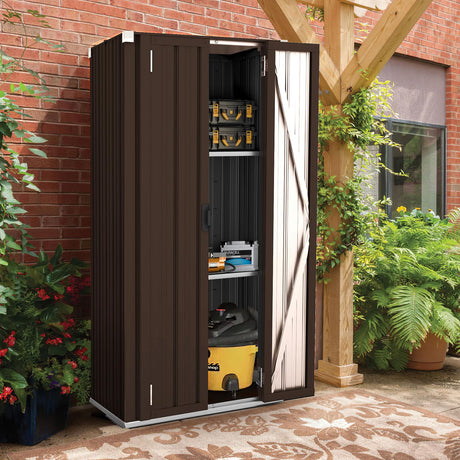 AECOJOY Outdoor Storage Cabinet Waterproof with Shelves, Vertical Tall Garden Outdoor Cabinet, Sheds & Outdoor Storage Clearance Cabinet Weatherproof for Outside in Brown AECOJOY