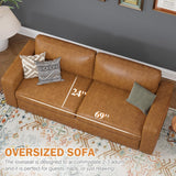 ABCASA 85" Faux Leather Couch with Padded Cushions, Mid-Century Modern Sofa with Extra Deep Seats, 3-Seater Sofa Couch for Living Room Apartment Lounge, Brown ABCASA