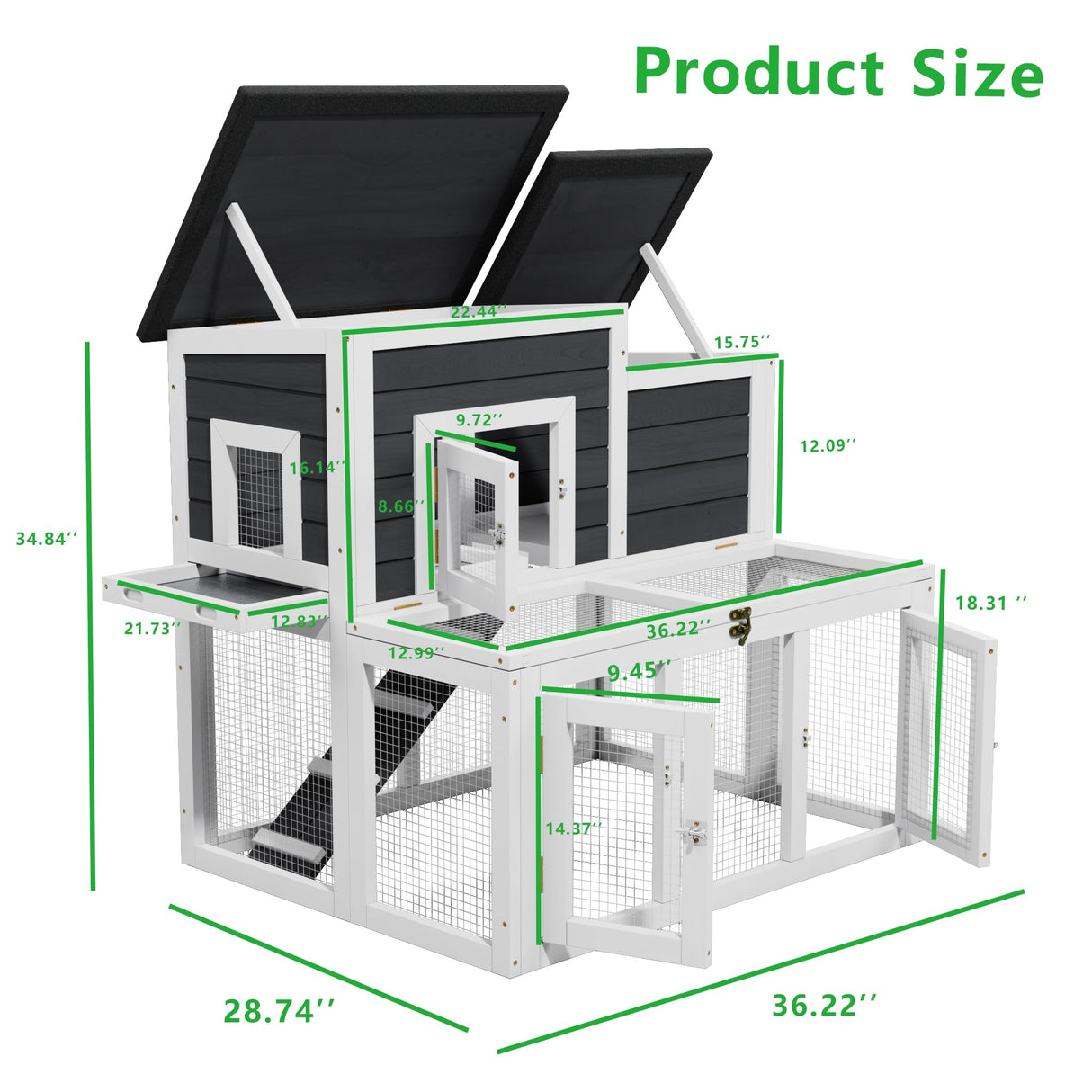 XiliqingEco Outdoor Chicken coops for 2-4 Chickens Wooden with Waterproof Asphalt Roof, Ramp, and Multiple Doors Openable Top Pull-Out Tray Suitable for Outdoor Backyard (Black and White) XiliqingEco