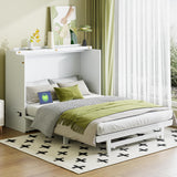 HABITRIO Full Size Murphy Bed, Wood Full Murphy Bed Frame with Large Drawer, USB Ports and Outlets, White HABITRIO