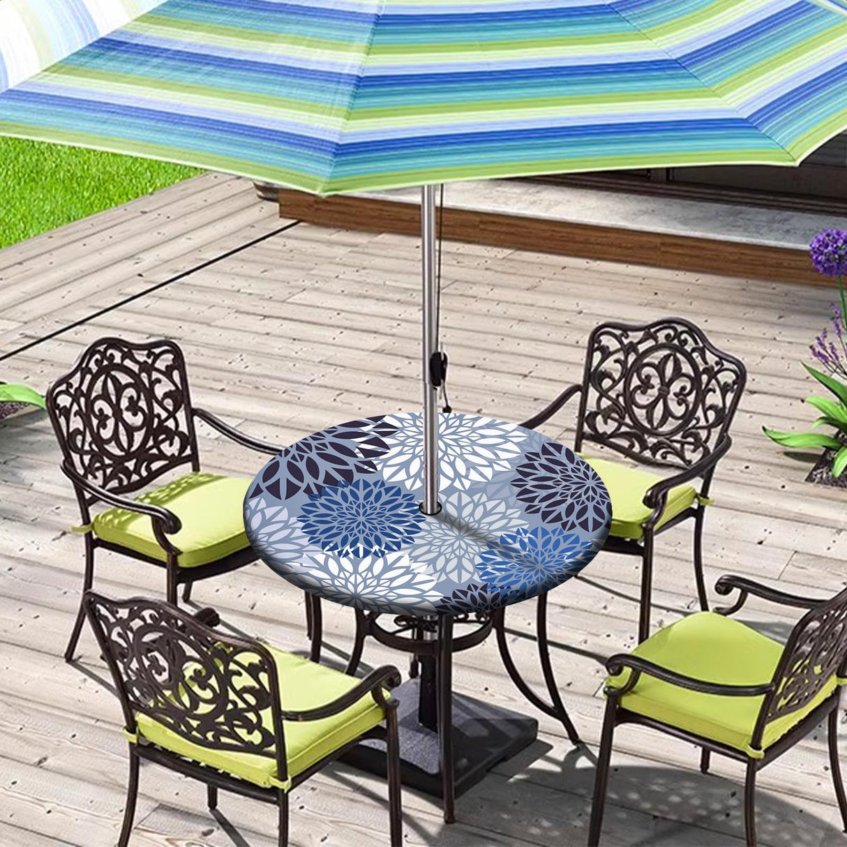 Asxhif Outdoor Picnic Fitted Tablecloth with a Hole and Zipper,Waterproof Patio Table Covers,Elastic Camping Zippered Tablecloth for Picnic, Camping, Dinner,Fit 36"-44"(Round Flower) Asxhif