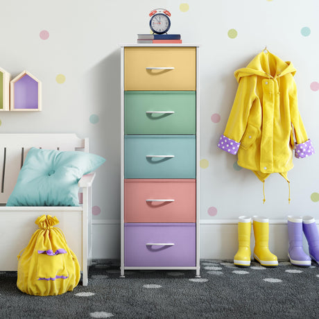 Sorbus Fabric Dresser for Kids Bedroom - Chest of 5 Drawers, Tall Storage Tower, Clothing Organizer, for Closet, for Playroom, for Nursery, Steel Frame, Fabric Bins - Wood Handle (Pastel) Sorbus