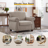ONBRILL Nailhead Trim Armchair, Rolled Arm Accent Chair for Living Room, Comfy Chenille Club Sofa Chair w/Springs Cushions & Wood Legs, Traditional Single Couch Chair for Apartment, Farmhouse, Beige ONBRILL