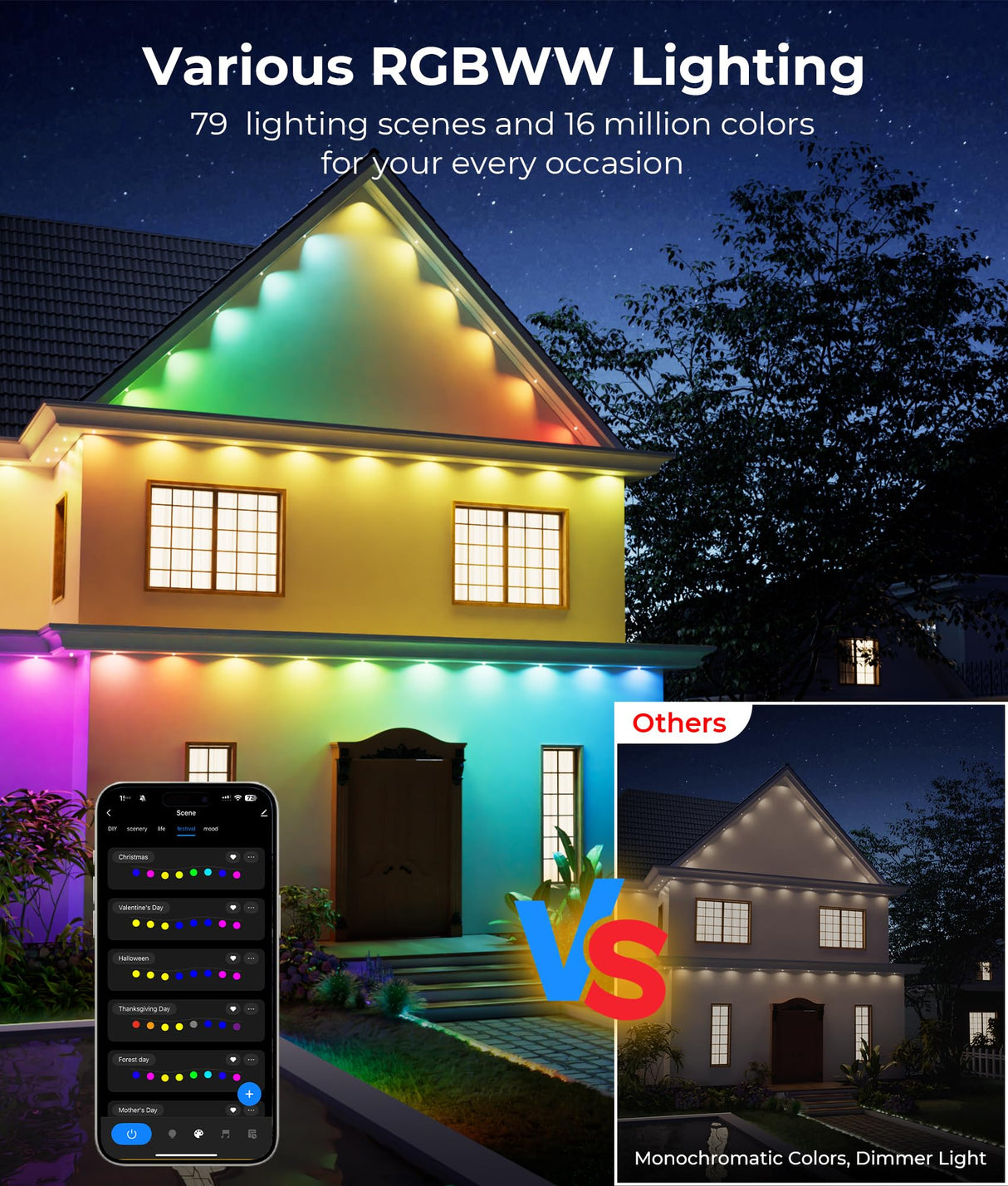 DeckTok Smart Permanent Outdoor Lights Pro, 100ft RGBWW and 60LM Triple-LED Lights, Outdoor Christmas Decorations with 79 Scene Modes, IP67 Waterproof Work with Alexa, Google Assistant, White DeckTok