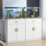 Saudism 20 Gallon Fish Tank Stand with Charging Station, 10 Gallon Aquarium Stand, White Tank Stand, Fish Tank Table with Drawer and Cabinet, Sturdy and Durable Saudism