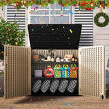 ZZM Large Outdoor Storage Shed, 48 Cu Ft Resin Versatile Storage Cabinet for Patio Accessories, Trash Cans & Garden Tools, Durable Horizontal Storage Box with Lockable Lid (Coffee) ZZM