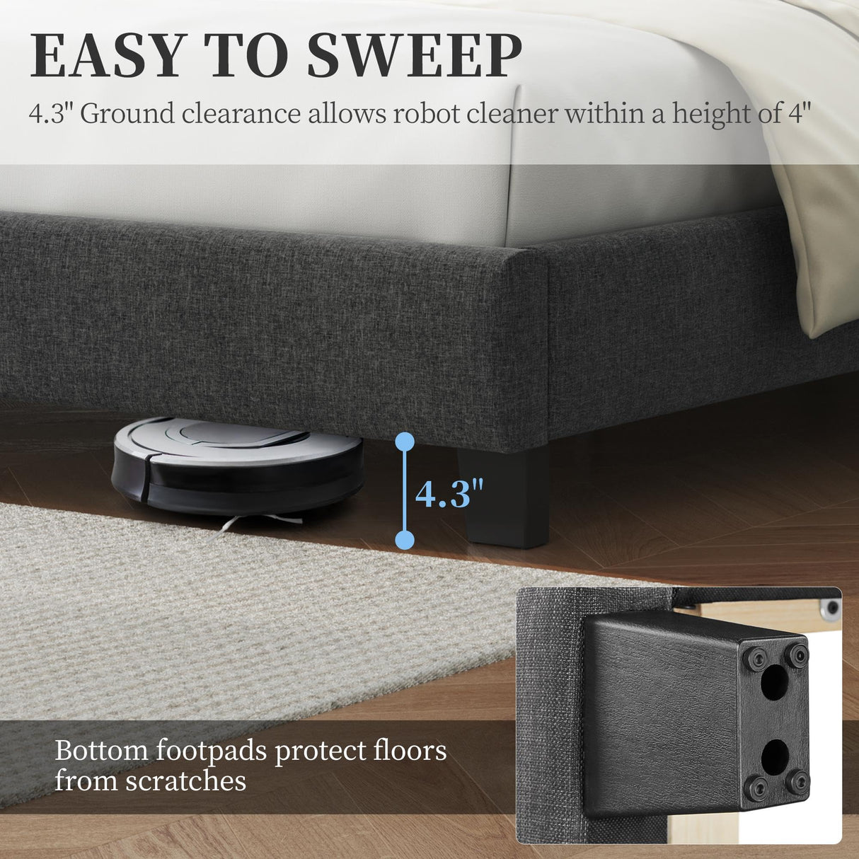 Yaheetech Dark Gray Upholstered King Bed Frame with Wing Design and Wooden Slat Support Yaheetech