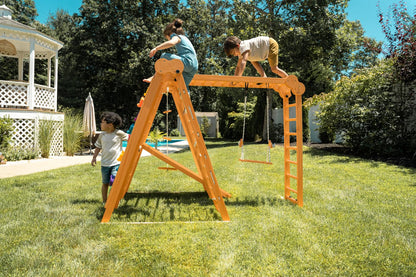 Avenlur 7-in-1 Indoor/Outdoor Foldable Playset for Kids - with Slide, Climbing Wall, Monkey Bars, Swing - WoodArtSupply