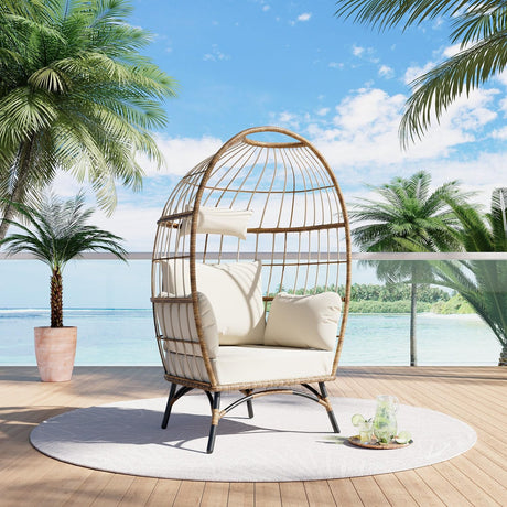 LUCKYBERRY Wicker Egg Chair Rattan Chair Brown, Outdoor Patio Porch Lounge… LUCKYBERRY