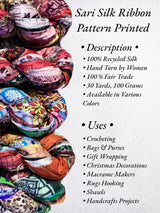 Maker's Craft Pattern Printed Sari Silk Ribbon Yarn 50 Yards, 100Grams for DIY, Knitting, Crocheting, Gift Wrapping, Christmas Decoration, Macrame Makers, Jewelry Making, Rugs Hooking Maker's Craft