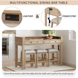 VilroCaz Natural 4-Piece Counter Height Dining Set with USB Port and Upholstered Stools VilroCaz
