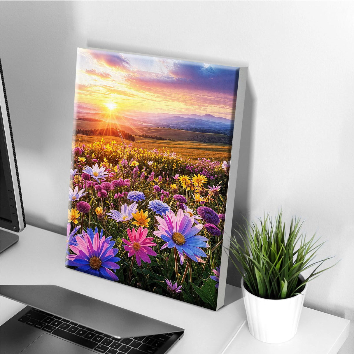 JOOZ Flowers Paint by Numbers Kit for Adults with Frame, Sunset Mountain Paint by Number with Easel, DIY Adult Paint by Number Kits on Canvas Landscape for Home Wall Decor 8 x 12 Inch JOOZ