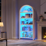 SKKTKT Arch Bookcase - 5 Tiers Bookshelf with 3 Colors LED Sensor Lights and Thickened Wooden Design Display Shelf for Lego Books Bathroom Living Room - Ideal Gift (White) SKKTKT