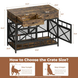 IRONCK 44 inch Large Dog Crate Furniture, Wooden Dog Kennel with Storage Drawers for Medium/Large Dogs, Decorative Dogs Kennel Indoor, Rustic Brown IRONCK