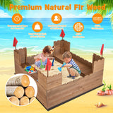 Costzon Kids Sandbox, Cedar Wood 45" x 45" Sand Pit w/Built-in Bench Seats, Storage Boxes, Flags & Protective Bottom Liner, Outdoor Sand Box for Kids Age 3+ for Backyard Garden Beach Costzon