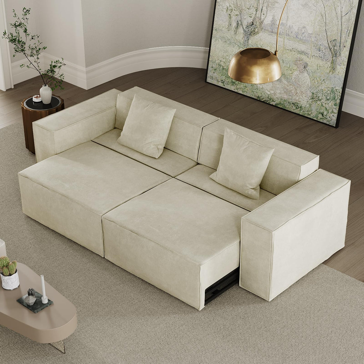 POVISON Smart 92.91" Power Loveseat Sofa Bed Sleeper Sofa, Sectional Sofa Couch with Track Arm, 2 Couch Pillows, Anti-Scratch & Water-Proof, Beige POVISON Smart