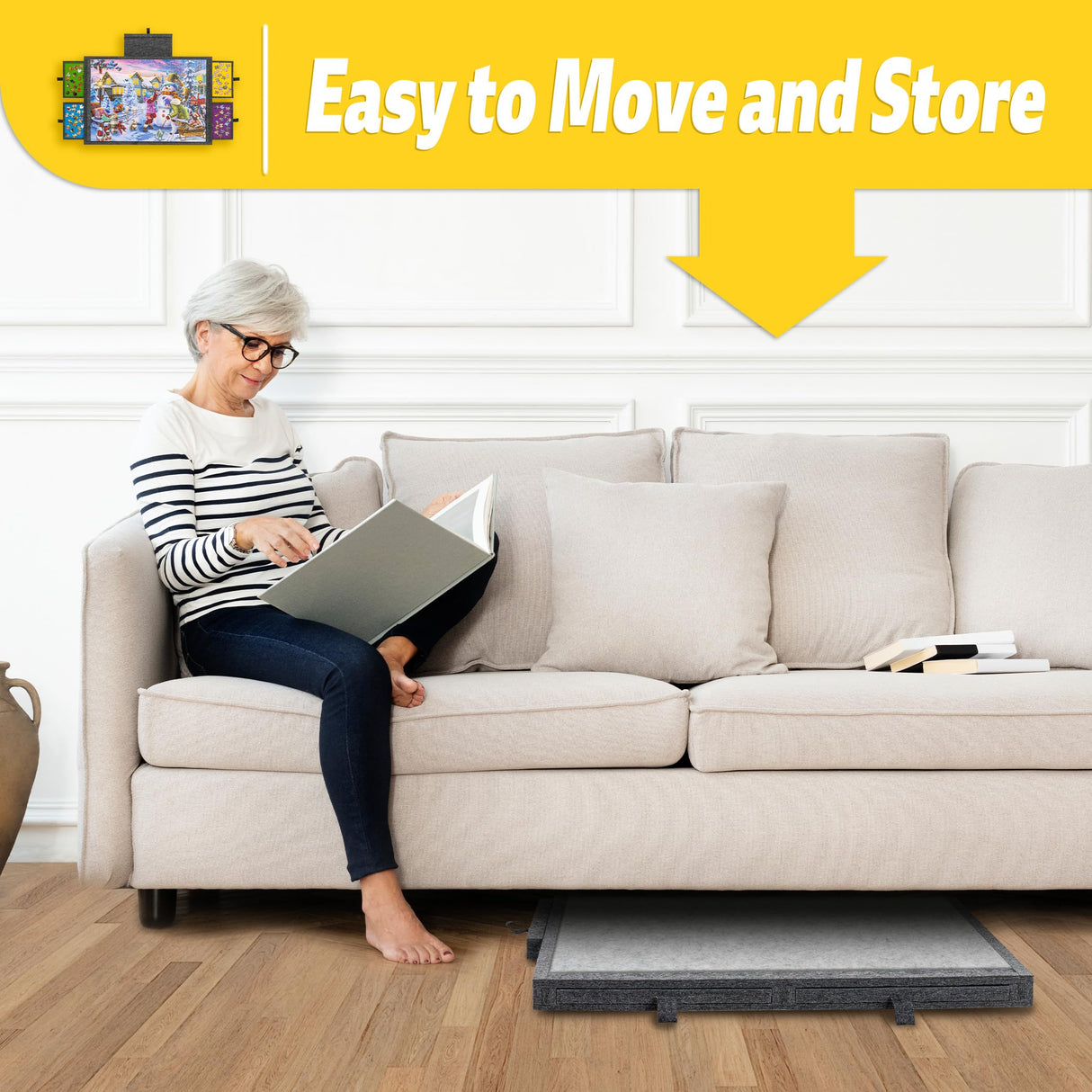 Tektalk Jigsaw Puzzle Table with Integrated Adjustable Stand/Bracket, 3-Tilting-Angle Puzzle Plateau with Cover & 4 Sorting Drawers, Super Lightweight Felt Puzzle Board, for Up to 1000 Pieces - Gray Tektalk