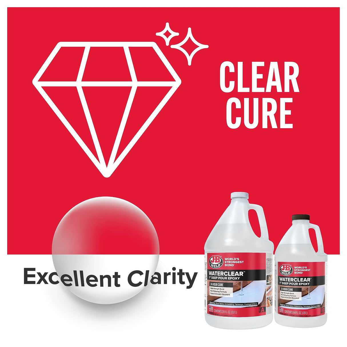 J-B Weld 1" Deep Pour Epoxy WaterClear, 24 Hour Cure, 1", 1.5 Gallon Kit J-B Weld