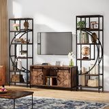 Celaform Geometric Bookshelf, 70.9" Tall Bookcase with 7-Shelf Open Shelves, Wood Metal Book Shelf Display Rack Storage Shelving Unit for Office, Bedroom, Living Room, Easy Assembly, Rustic Brown Celaform