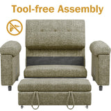 Sunny Heart Chenille 3 in 1 Convertible Sleeper Sofa Bed, Pull Out Couch Bed with USB Ports, Reclining Backrest, Side Pockets, Tool-Free Assembly, Loveseat Perfect for Living Room, Green Sunny Heart