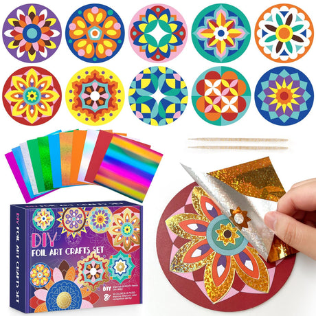 TENYEAH Foil Art for Kids, DIY Paper Craft Kit for Girls Boys Ages 8+, Fun Mandala Creative Activity Toys for Kids TENYEAH
