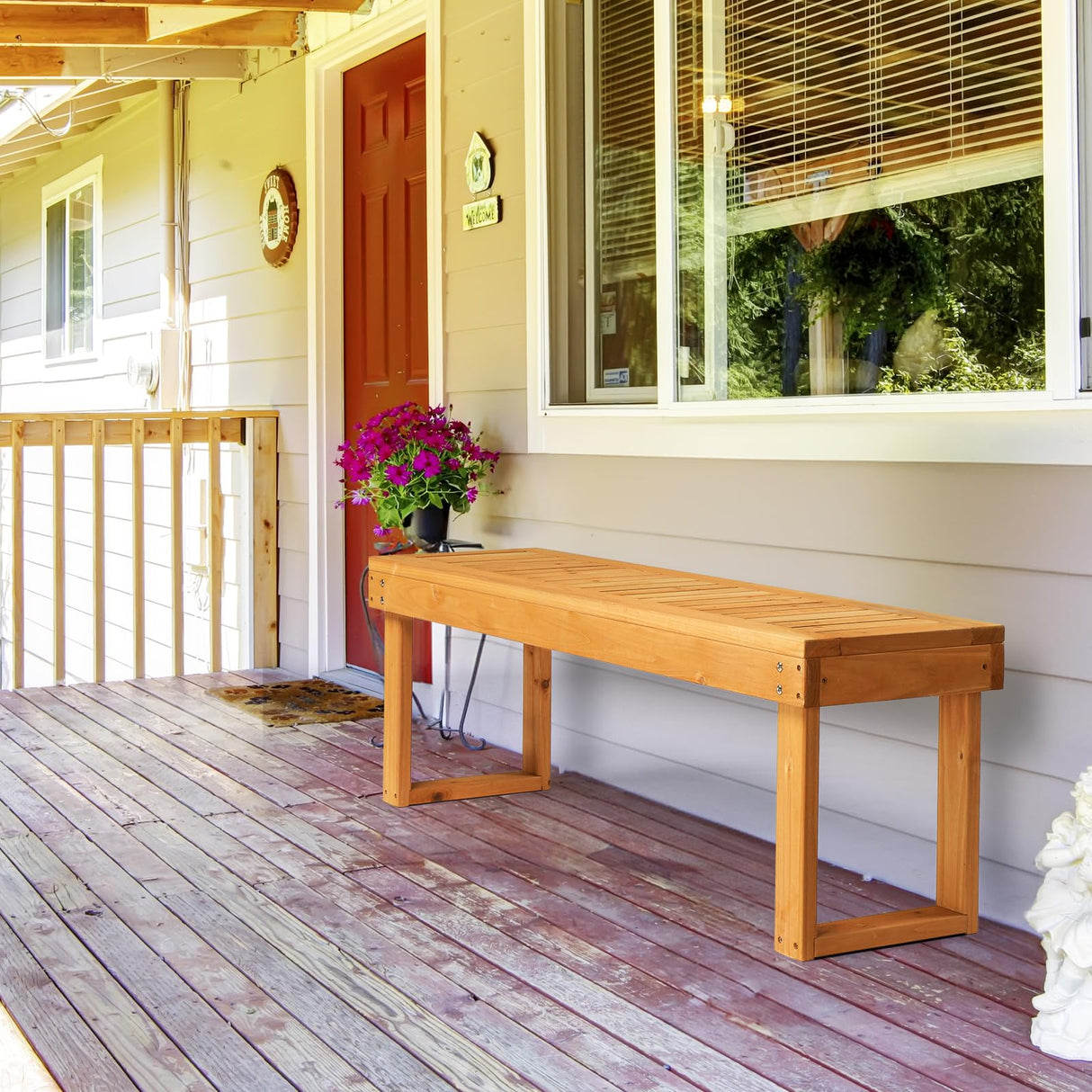 VINGLI 50'' Outdoor Wooden Bench, Weatherproof Outdoor Backless Bench, 2-Person Wood Patio Bench for Backyard, Poolside, Entryway VINGLI