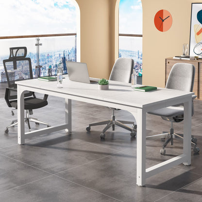 Tribesigns 6FT Conference Table, 70.86" W x 31.49" D Meeting Room Table Boardroom Desk for Office Conference Room, Splicing Board with Metal Frame, White - WoodArtSupply