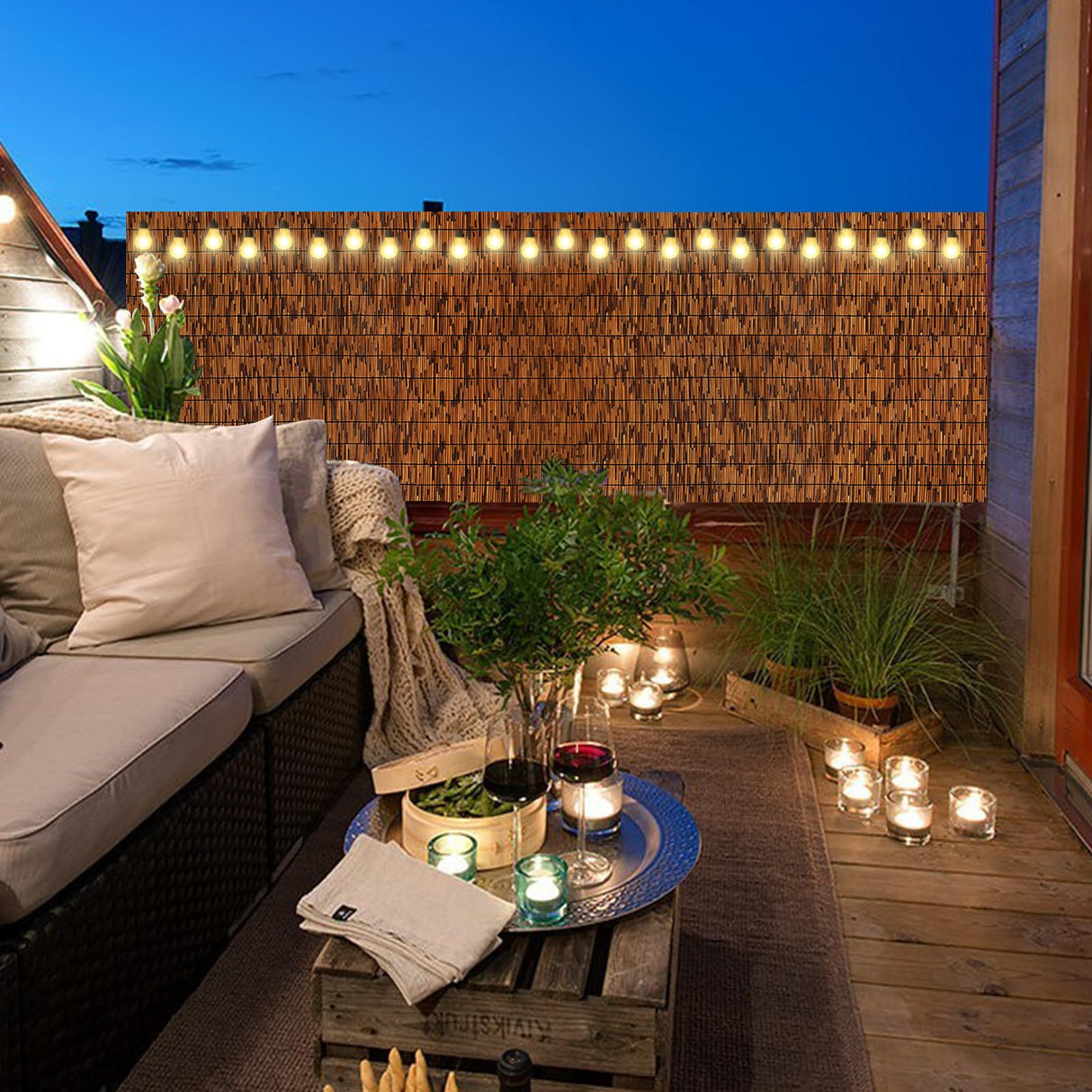 MOOKNAT 2 Pack Natural Reed Fence Roller Blind,4FT X 16.4FT Bamboo Fencing Privacy Reed Screening for Outdoor, Gallery, Restaurant, Hotel, Patio (Brown) MOOKNAT