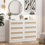 GarveeHome Rattan 8 Drawer Dresser, 47 in Modern Natural Chest of Drawer, Large Wooden Bedroom Dresser with Drawers, Farmhouse Accent Furniture for Living Room, Entryway GarveeHome