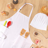 XLSXEXCL 2 Pack Chef Apron and Hat, Adjustable High Cooking Apron Waterproof Kitchen Baking Apron with Two Pockets and Elastic Chef's Hat Set for Women Men Father's Mother's Christmas Gift(White) XLSXEXCL