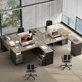 Bestier L Shaped Desk with 4 Drawers, 63" x 47" Executive Desk with Open Storage & Monitor Stand, Corner Desk with 2 File Drawers & Modesty Panel for Home Office, Gray Bestier