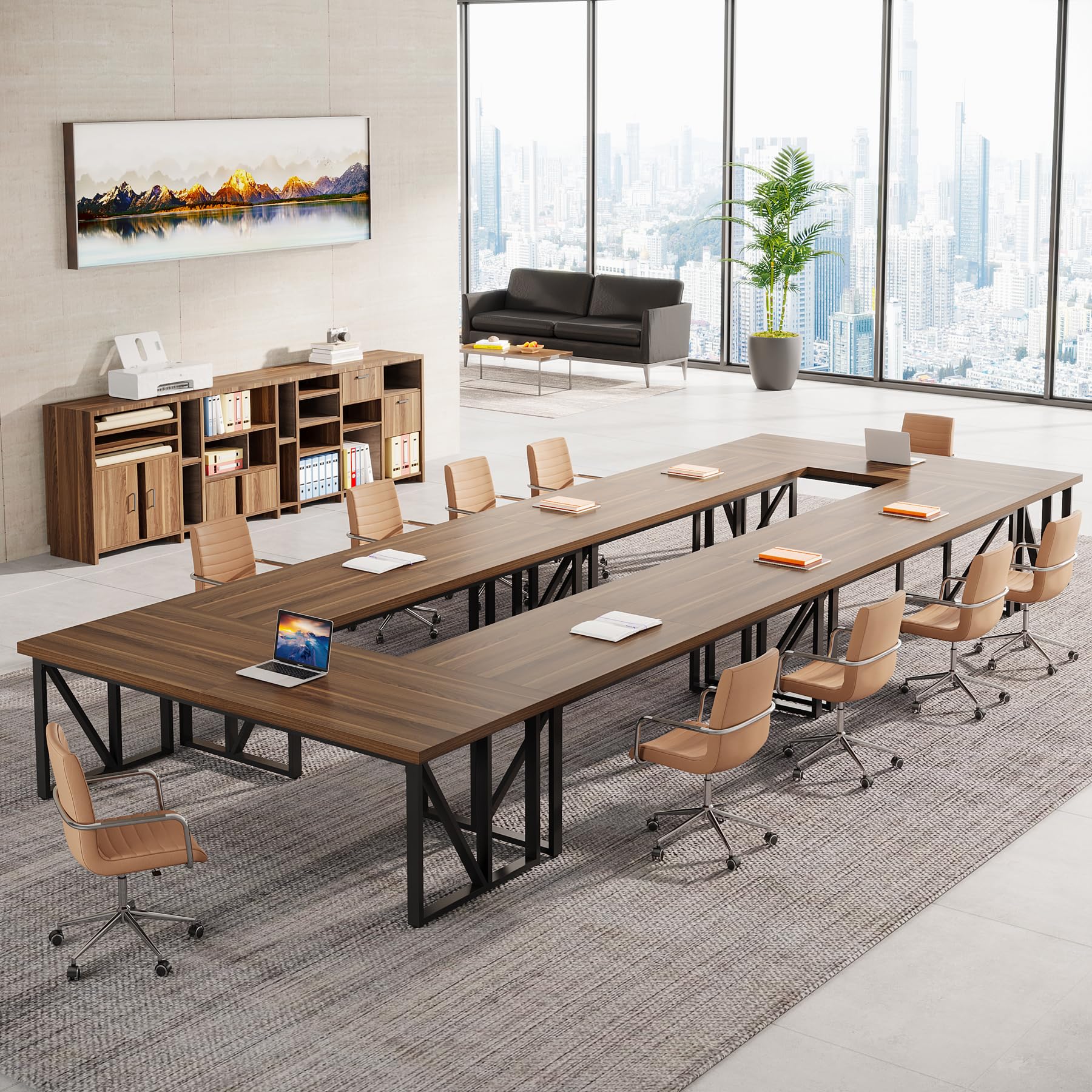 Tribesigns 17.7FT Conference Room Table: Large Rectangular Meeting Seminar Table for 16-20 People, Wood Long Training Table with Heavy-Duty Frame, Business Table for Office, 6PCS - WoodArtSupply