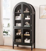 70.9'' Tall Arched Display Cabinet with Acrylic Glass Doors, Modern 5-Tier Arched Bookcase, Kitchen Pantry Storage Cabinet Curio Cabinets for Living Dining Room (Black, 31.5‘’W) Lxsxlome