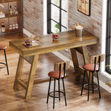 Tribesigns 55.12-Inch Bar Table, Rectangular Home Bar Unit with Stable Trestle Legs, Modern Vintage Counter Height Pub Table for Home Kitchen, Living Room, Balcony, Basement, Rustic Brown Tribesigns