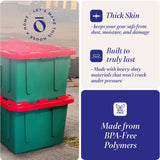 HOMZ 2-Pack Durabilt, Heavy Duty Plastic Storage Bins with Lids, 27 Gallon, Green/Red - Stackable Container Boxes for Holiday, Attic, and Garage Organization HOMZ