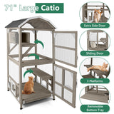 PetsCosset 71" Cat House Outdoor Catio Cat Enclosures, Indoor Kitty Cage Condo Attachable Window with 3 Platforms Waterproof Roof and Resting Box for Patio PetsCosset