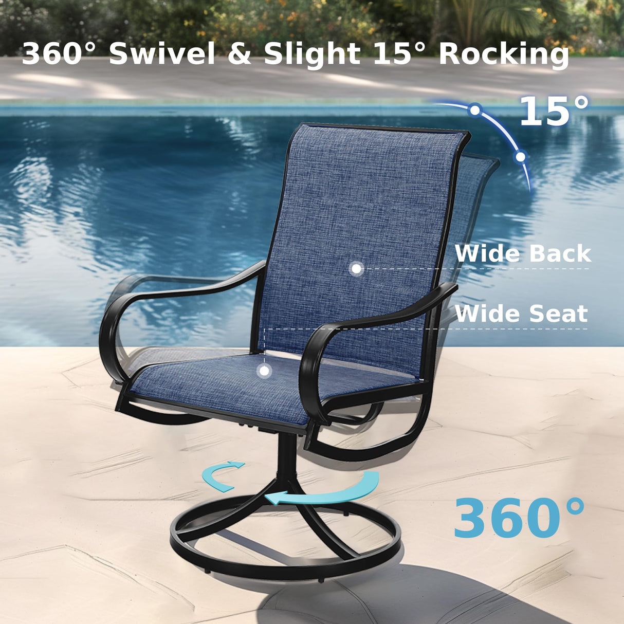 MFSTUDIO Patio Table and Chairs Set of 4, Outdoor Dining Set with Metal Table and Swivel Chairs, 5 Piece Patio Furniture Set for Deck/Backyard/Poolside/Garden MFSTUDIO