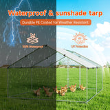 Chicken Coop Large Metal Chicken Run Poultry Cage with Water-Resident and Anti-UV Cover for Duck Rabbit House Outdoor Walk-in Chicken Pen for Yard, Spire Roof(10’ W x 13.2’ L x 6.4’ H) HIWOKK