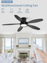 ZMISHIBO 52 Inch Ceiling Fans with Lights, Flush Mount Low Profile Ceiling Fan with Remote, Reversible, 3CCT, Noiseless, LED Ceiling Fan Lighting Fixture for Bedroom, Kitchen, Indoor-Black ZMISHIBO