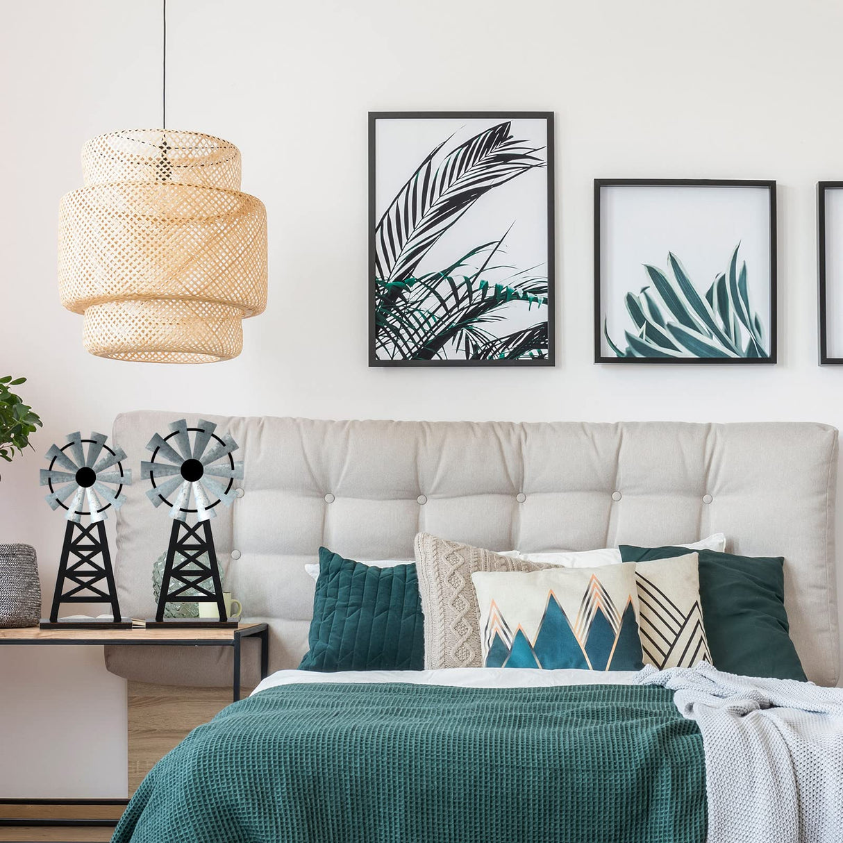 Yalikop Set of 2 Wooden Farmhouse Windmill Table Top Decor Wood Small Distressed Black Grey Rustic Windmill Themed Table Decor for Kitchen Garden Home Yalikop