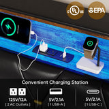 BTHFST Full Size LED Bed Frame with Charging Station & Stylish Storage Headboard in Black PU BTHFST