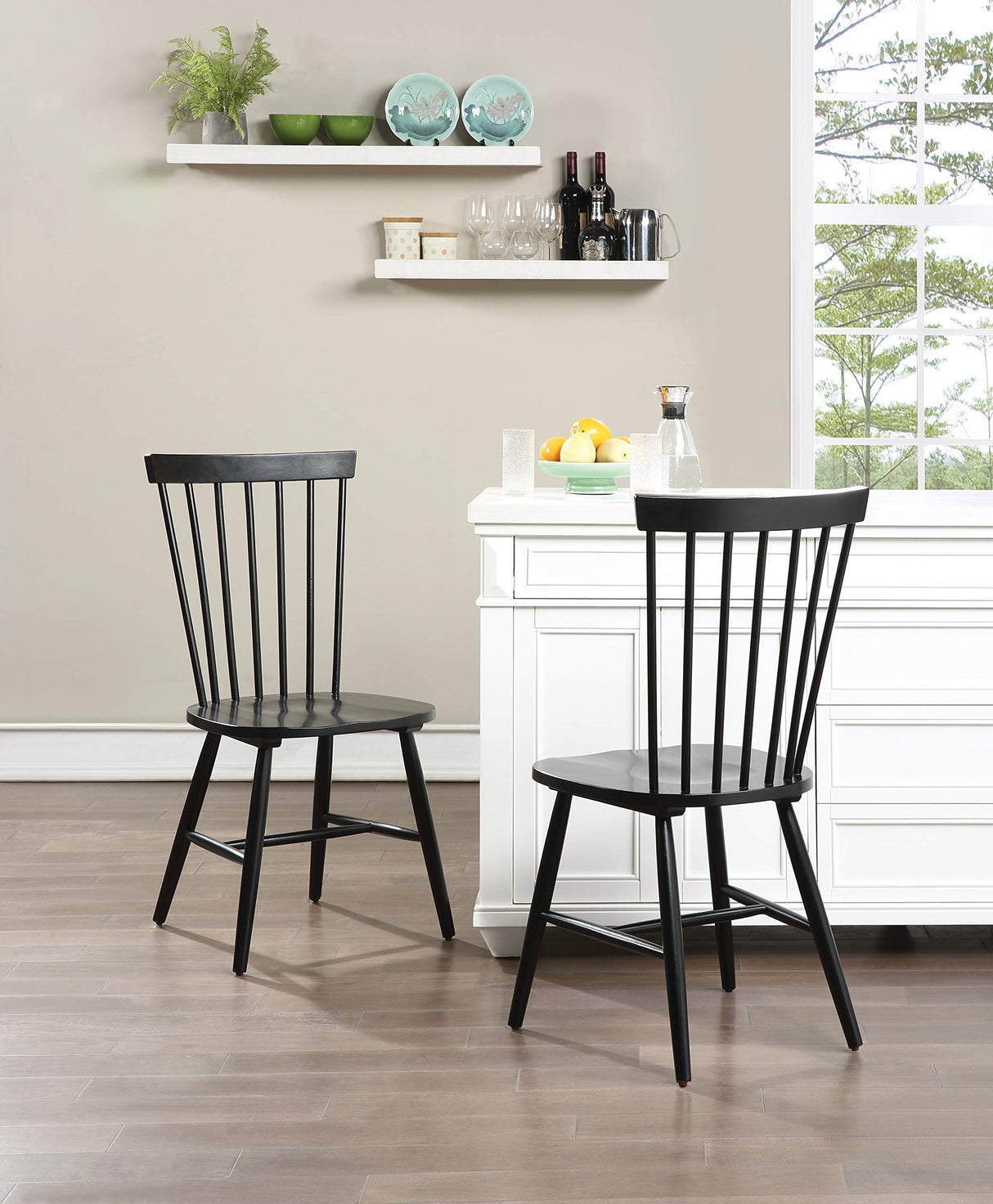 OSP Home Furnishings Eagle Ridge Traditional Windsor Style Solid Wood Dining Chairs 2-Pack, Black OSP Home Furnishings
