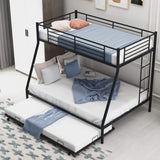 Twin Over Full Bunk Beds with Trundle, Metal Trundle Bed Frame with Safety Rails and Ladder for Bedroom, Black Flieks