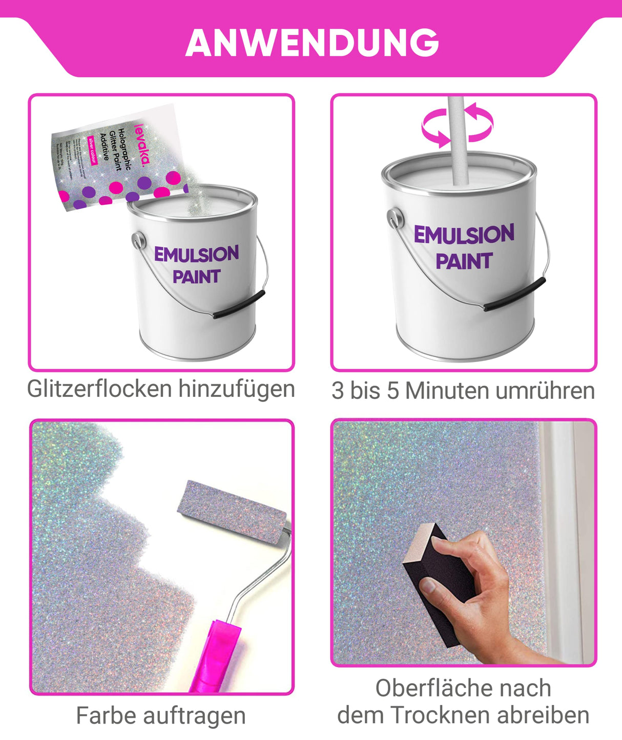 Glitter for Paint [5.3oz] – Holographic Silver with 2 x Buffing Pads – Glitter for Painting Walls for Luminous Paint Finish on Interior or Exterior Walls, Ceilings, and Wood - Glitter Paint Additive FBGC