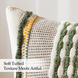 ANRODUO Pack of 2 Boho Decorative Throw Pillow Covers 18x18 Farmhouse Cushion Case Striped Chenille Pillow Cases Square Pillow Covers Accent Neutral Pillowcase for Sofa Couch Bed, Olive Green Stripe ANRODUO