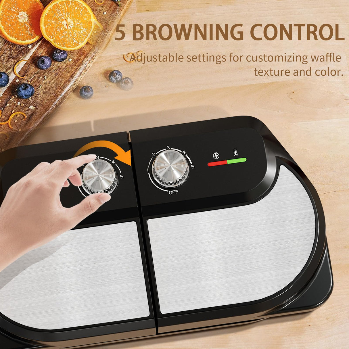 YASHE Double Waffle Maker 6 Inch, 1400W Belgian Waffle Maker for Breakfast and Snacks, Stainless Steel Waffle Iron with Nonstick Plates, Temperature Knob, Cool-Touch Handles YASHE